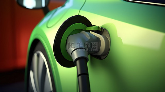 汽车加油背景图片_电动汽车插头充电车的孤立 3D 渲染在白色背景上极端关闭