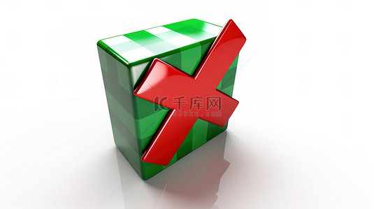 红十字背景图片_带有绿色复选标记和红十字标志的白色背景的 3d 插图