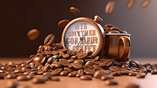 报价背景图片_咖啡豆刻字设计咖啡时间排版的 3D 渲染报价