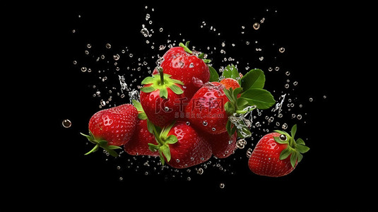 黑色层叠背景图片_黑色背景上一堆草莓层叠的 3D 渲染