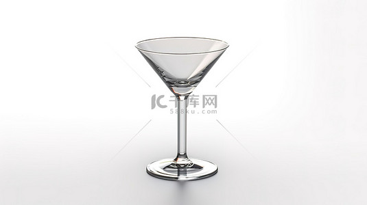 提酒背景图片_从使用 3D 渲染创建的侧面观看，透明的鸡尾酒杯单独站立在白色背景上