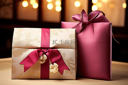 新年的礼物背景图片_带礼品袋和卡片的礼物