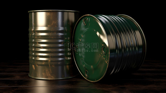 3d 渲染中描绘的两个金属桶