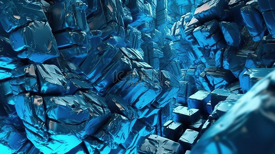超现实的蓝色结构抽象背景的 3D 渲染