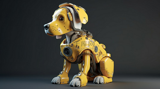 3D 工程渲染中的黄盔机器人犬