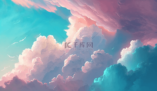 梦幻可爱粉色背景图片_云朵创意云朵彩色云层卡通天空背景