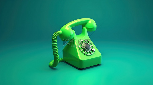 通话符号背景图片_蓝色背景上独立的绿色电话图标的简约 3D 渲染
