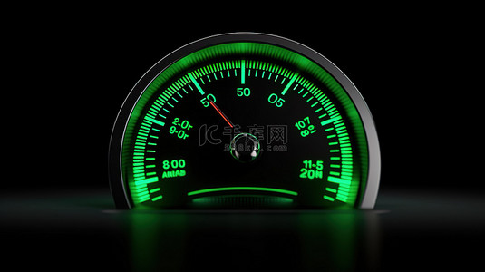 带有 3d 插图和正常速度指针的绿色车速表图标