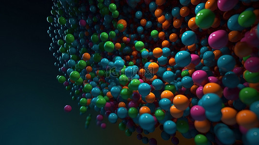 在 3D 渲染中垂直悬浮的充满活力的球体