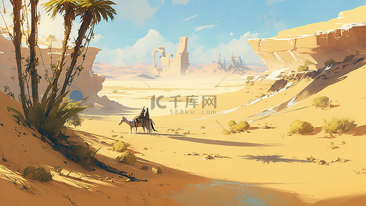 坐卡通人物背景图片_游戏场景骆驼