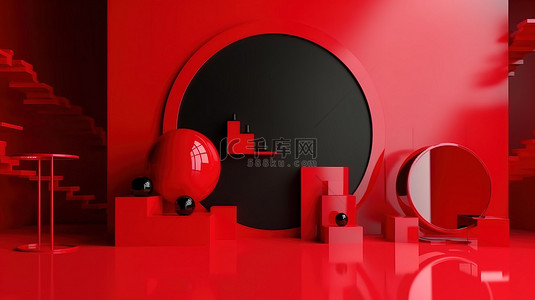 最小的产品展示广告集，具有 3D 渲染的红色背景和 20