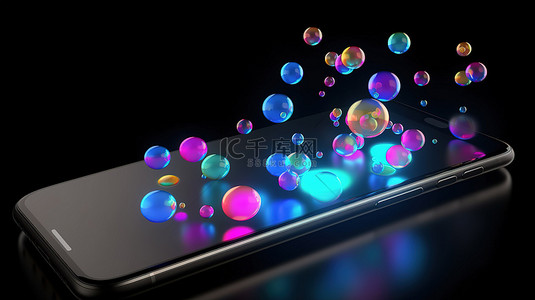 智能手机 3D 渲染具有漂浮在半空中的聊天气泡