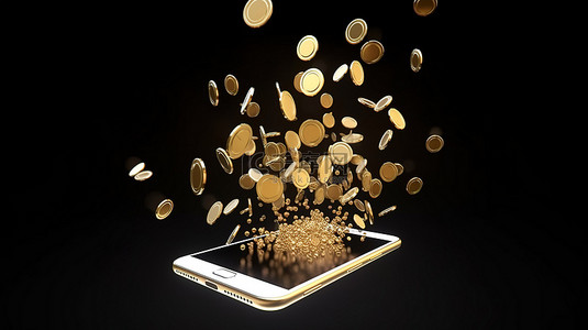 金币飞出 3d 智能手机屏幕，在线营销成功