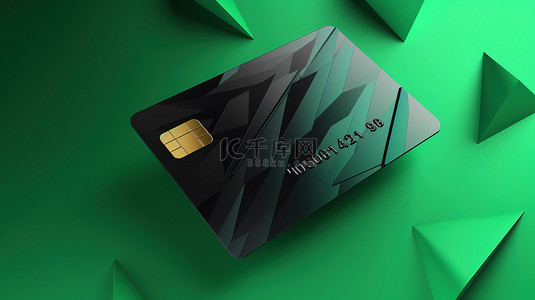 绿色全景背景图片_带有黑色信用卡设计的绿色横幅的 3D 插图