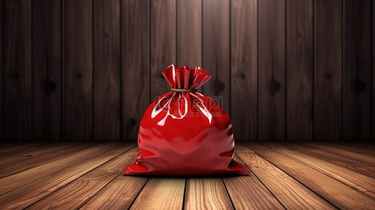 微博红包背景图片_3d 渲染红色钱袋在木质背景上象征着财务储蓄