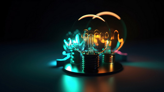 创新的商业技术图标设计在 3D 渲染灯泡中照明