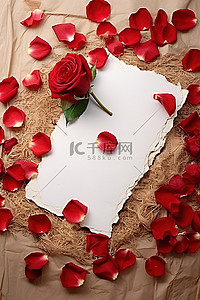 玫瑰纸背景图片_爱心和玫瑰花瓣在纸旁边