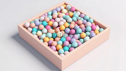 内有背景图片_彩色柔和的球，在 3D 顶视图内有一个盒子，在白色背景上渲染