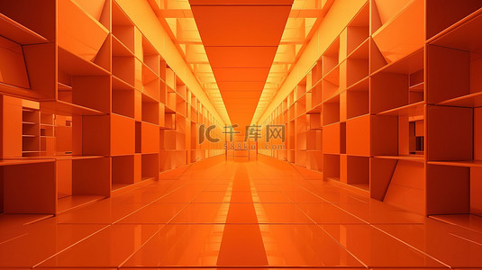 橙色未来空间房间 3d 渲染视觉