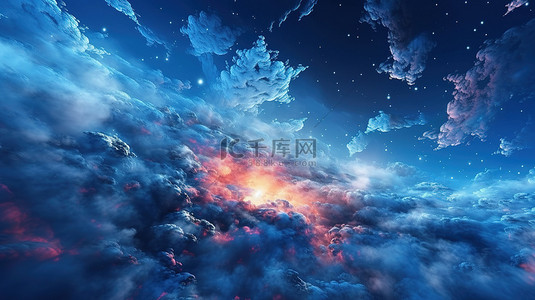 壁纸流星背景图片_以蓝云为特色的空间背景的 3D 渲染