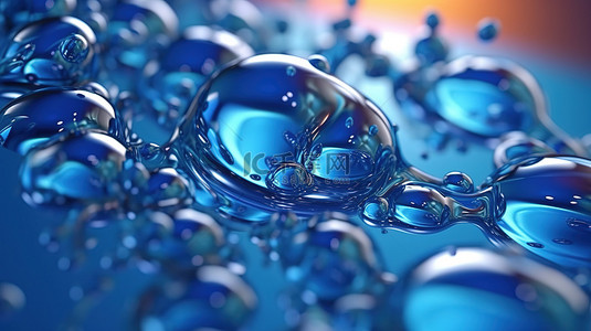 蓝色液体中分散气泡的 3d 渲染