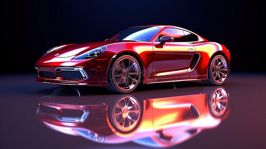红色灯背景图片_闪闪发光的红色运动轿跑车的 3D 渲染
