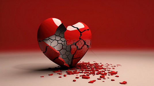 3D 插图描绘了心碎的分离和离婚的痛苦