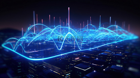 城市科技主图背景背景图片_矢量图的 5g 标志在蓝光下发光，代表通过 5g 网络的高速移动互联网连接