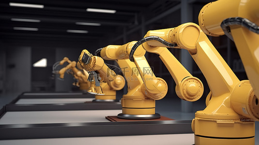 工厂机器人手臂正在运行3D 渲染图像