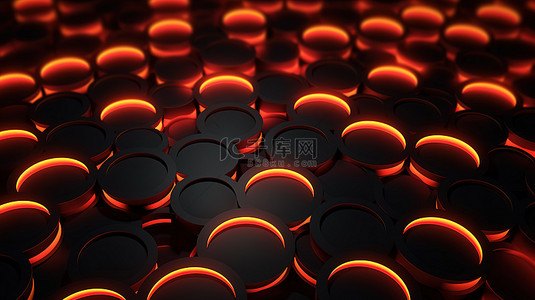 黑红色发光背景背景图片_3D 渲染抽象几何图案壁纸，带有发光的深红色圆圈