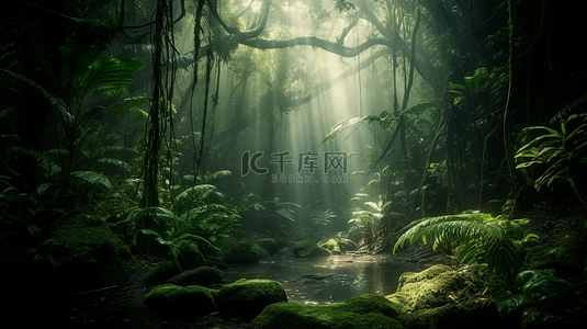 热带背景卡通背景图片_阳光雨林森林自然背景