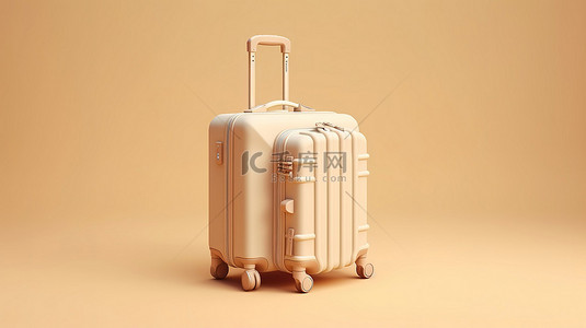 时尚奶油行李箱样机的 3D 插图