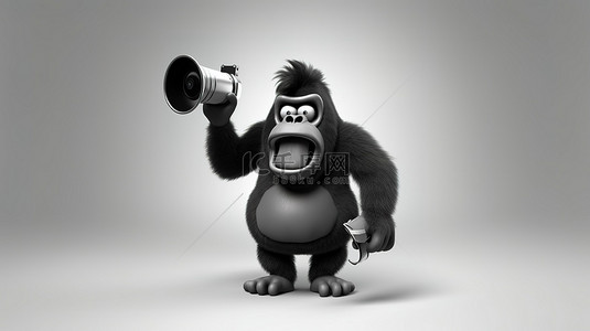 滑稽的背景图片_滑稽的 3D 大猩猩人物抓着微型电视和扩音器