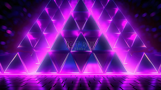 动态俱乐部风格优雅的三角形图案和充满活力的紫色霓虹灯抽象背景 3D 插图