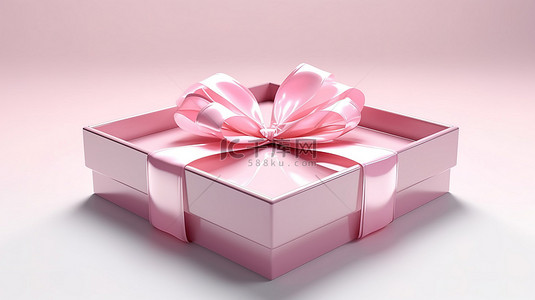 粉红色礼品盒的 3D 渲染，带有粉红色蝴蝶结和丝带打开