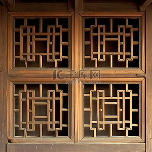 中国房间里的传统木窗或百叶窗