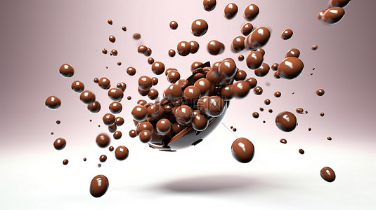 巧克力涂层豆从空中落下的 3D 插图