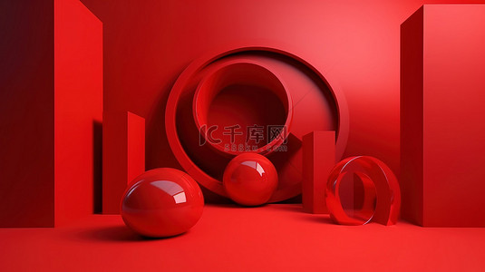 红色极简背景背景图片_极简红色几何背景，用于 3D 广告产品展示