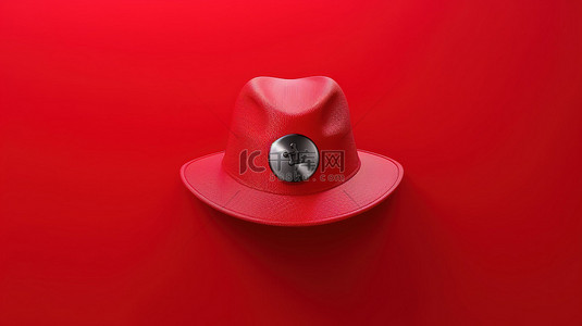 衣服服装图标背景图片_3d 渲染的红色按钮，带有帽子顶部的服装图标