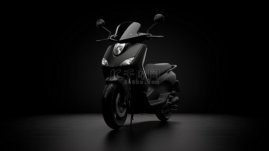 汽车背景背景图片_城市环境中时尚的黑色轻便摩托车 3D 插图