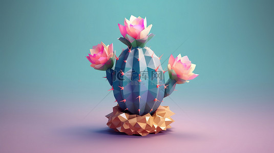 仙人掌低聚花的程式化 3D 插图