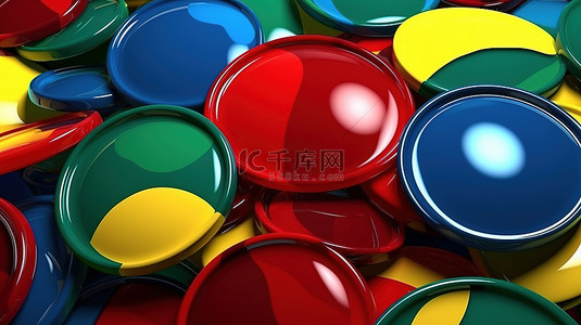 红色渐变圈背景图片_3D 渲染抽象插图的特写，以蓝绿色红色和黄色圆圈和球为特色