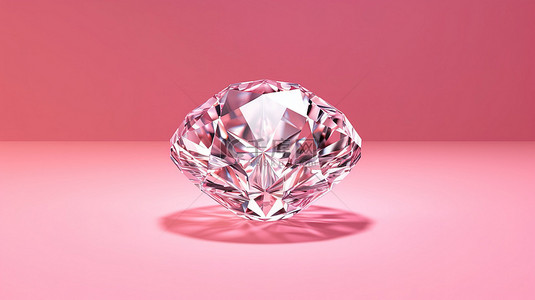 粉红色背景上闪闪发光的钻石的 3D 渲染