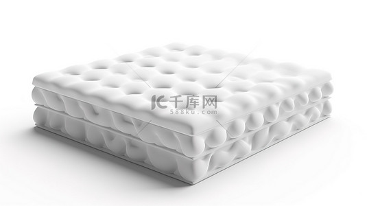 床上睡眠背景图片_一组白色床垫在独立的白色背景上进行 3D 渲染