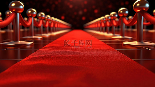 拉开的幕布背景图片_红地毯和顶级电影奖项的 3D 渲染插图