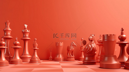 3d 渲染中的棋子在桃红色背景下放置在不同的讲台上