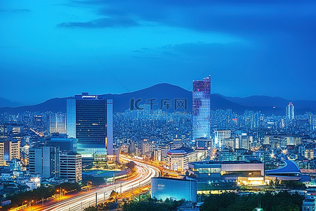 交通指挥手势背景图片_韩国首尔大城市景观市中心天际线交通