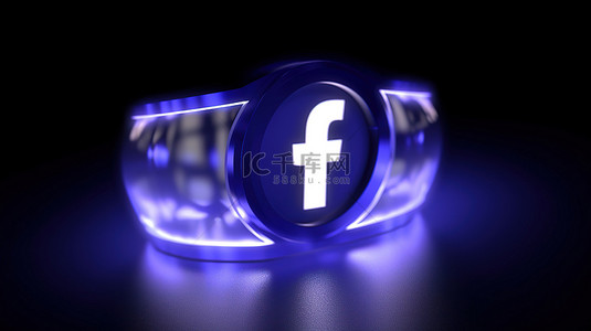 具有发光效果的 Facebook 徽标的高品质 3D 渲染