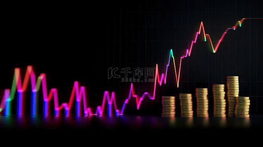 数字货币利润 3D 渲染比特币价格飙升的图解