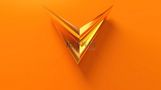 橙色向上背景图片_带有向上指向的金色箭头的商业概念橙色背景的 3D 插图